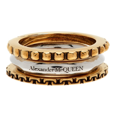 Shop Alexander Mcqueen Gold & Silver Linked Rings In 1334 Ant.gold/ant.si