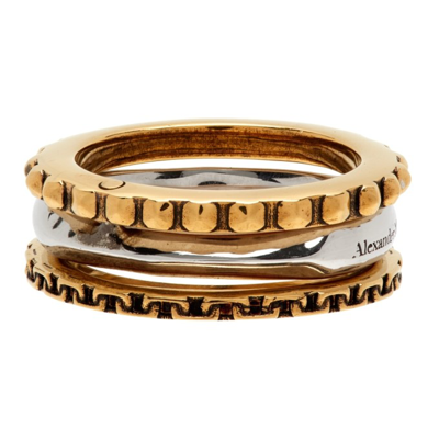 Shop Alexander Mcqueen Gold & Silver Linked Rings In 1334 Ant.gold/ant.si