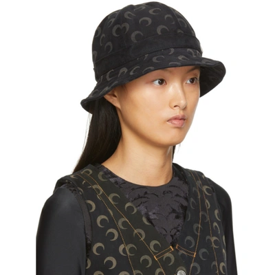 Shop Marine Serre Black Denim Regenerated Bell Bucket Hat In 00 Black