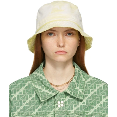 Shop We11 Done Yellow Iridescent Logo Hand-bleached Bucket Hat