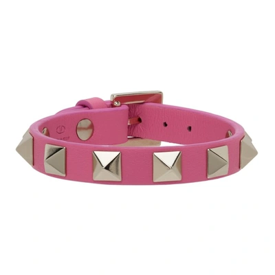 Shop Valentino Pink Calfskin Rockstud Bracelet In Hw4 Feminine