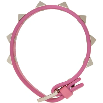 Shop Valentino Pink Calfskin Rockstud Bracelet In Hw4 Feminine