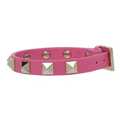 Shop Valentino Pink Calfskin Rockstud Bracelet In Hw4 Feminine