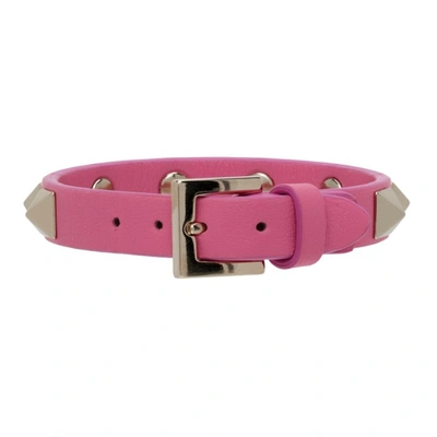 Shop Valentino Pink Calfskin Rockstud Bracelet In Hw4 Feminine