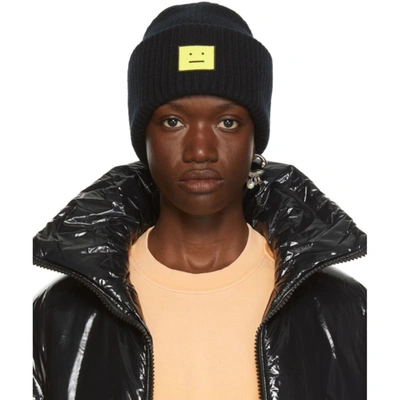 Shop Acne Studios Black & Yellow Face Patch Beanie In Bwx Black/yellow