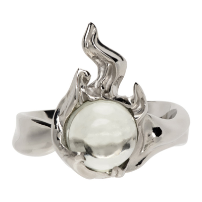 Shop Alan Crocetti Silver & Green Ember Ring In Rhodium Vermeil