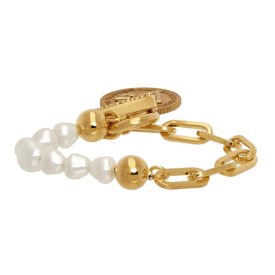 Shop Dolce & Gabbana Gold Pearl Logo Coin Bracelet In Zoo00 Gold