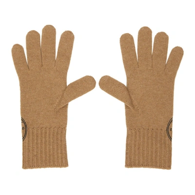Shop Burberry Brown Knit Roundel Gloves In Camel