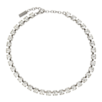 Shop Saint Laurent Silver Crystal Choker Necklace In 8368 Silver Oxide /