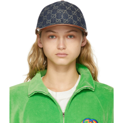 Shop Gucci Blue Gg Baseball Cap In 4264 Denim+cuir