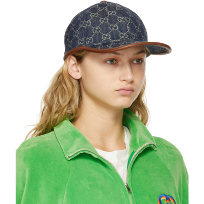 Shop Gucci Blue Gg Baseball Cap In 4264 Denim+cuir