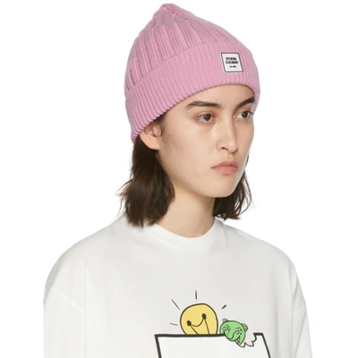 Shop Opening Ceremony Pink Wool Box Logo Beanie In Pink Lady/off White