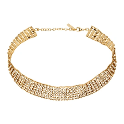 Shop Saint Laurent Gold Crystal Chunky Knitted Choker Necklace In 8056 Gold B