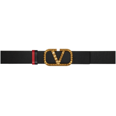 Shop Valentino Reversible Black & Red Studded Logo Belt In 0sm Black/red
