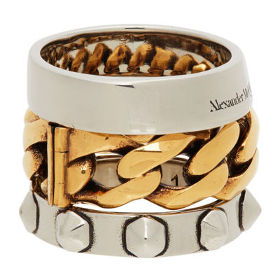 Shop Alexander Mcqueen Convertible Punk Ring In 1334 Ant.gold/ant.si