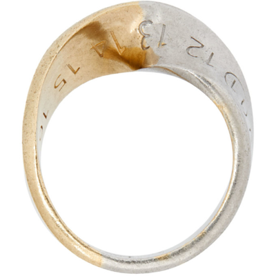 Shop Maison Margiela Gold & Silver Twisted Logo Ring In 961 Palladio Yellow