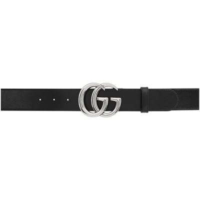 Shop Gucci Black Wide Gg Marmont Belt In 1000 Nero