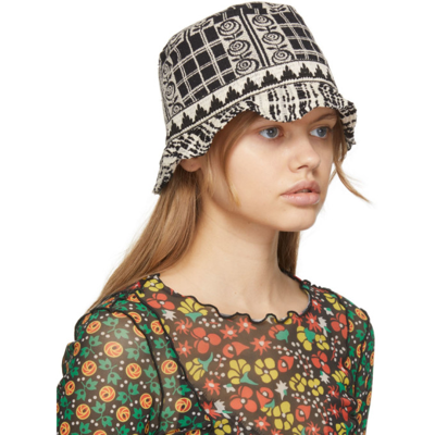 Shop Anna Sui Black & Off-white Tweed Rose Trellis Bucket Hat In Black Multi