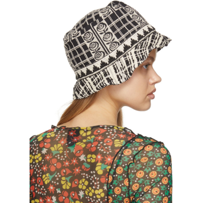 Shop Anna Sui Black & Off-white Tweed Rose Trellis Bucket Hat In Black Multi