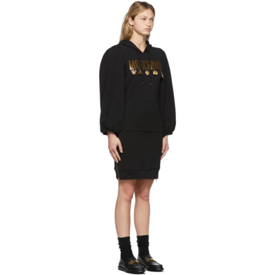 Shop Moschino Black Fitted Charm Hoodie Dress In A1555 Black