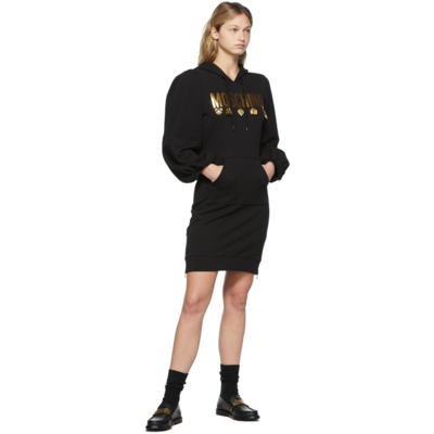 Shop Moschino Black Fitted Charm Hoodie Dress In A1555 Black