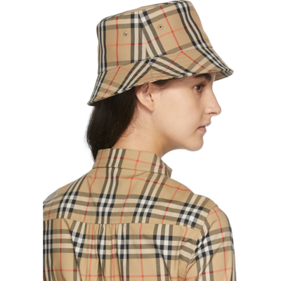 Shop Burberry Beige Vintage Check Bucket Hat In Archive Beige