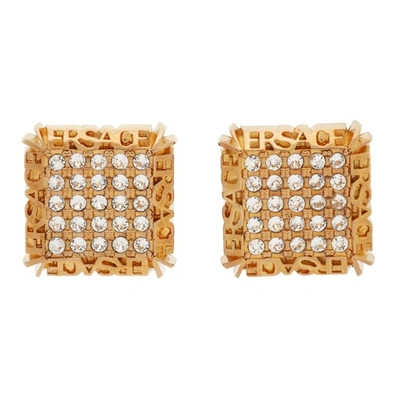 Shop Versace Gold Crystal Logo Earrings In 4j090 Gold