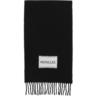 Shop Moncler Wool Logo Scarf In 999 Black