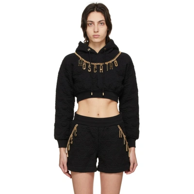 Shop Moschino Black Smiley© Edition Charm Crop Hoodie In A0555 Black