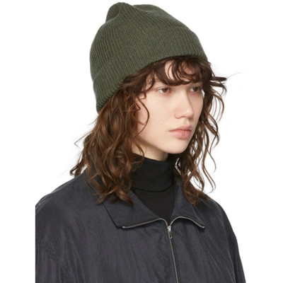 Shop Lemaire Green Wool Ribbed Beanie In 645 Pine