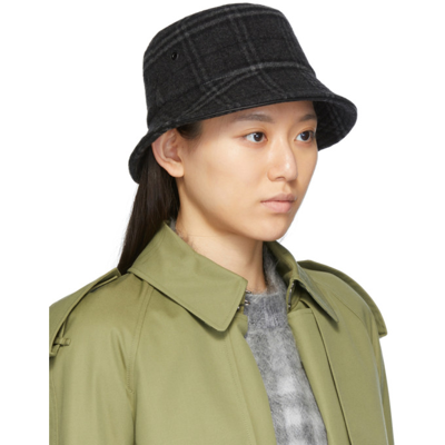 Shop Burberry Grey Check Bucket Hat In Charcoal Grey