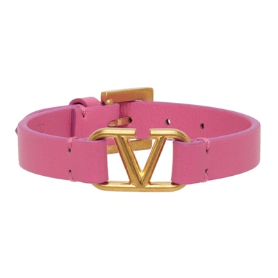 Shop Valentino Pink Calfskin Vlogo Bracelet In Hw4 Feminine