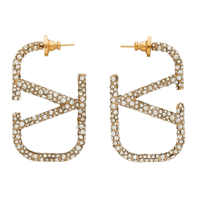Shop Valentino Gold  Garavani Crystal Vlogo Earrings In Mh5 Gold