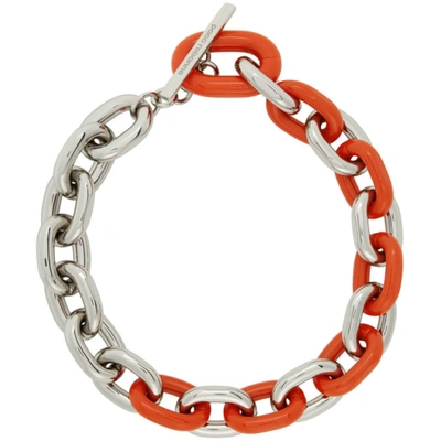 Shop Rabanne Silver & Orange Xl Link Necklace In M802 Orange/silver