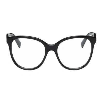 Shop Valentino Black Oval Acetate Glasses In 5198 Black