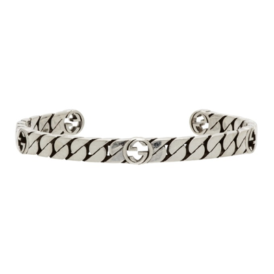 Shop Gucci Silver Interlocking G Bracelet In 0728 Semi Shiny Silv