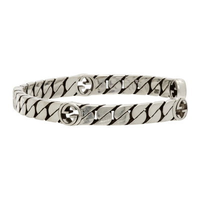 Shop Gucci Silver Interlocking G Bracelet In 0728 Semi Shiny Silv