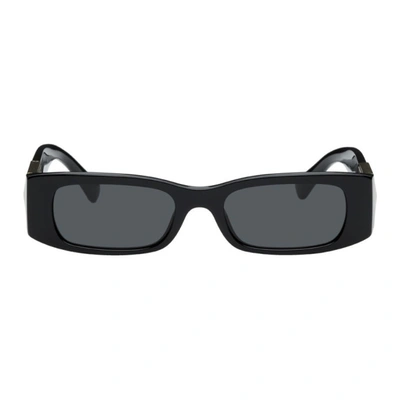 Shop Valentino Black Thin Rectangular Sunglasses In 500187 Black