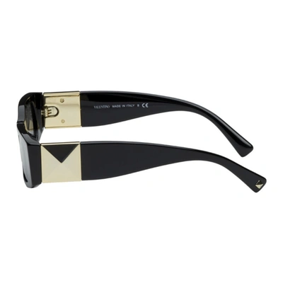 Valentino Black Thin Rectangular Sunglasses In 500187 Black