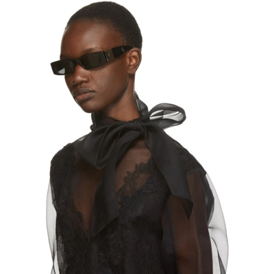 Shop Valentino Black Thin Rectangular Sunglasses In 500187 Black