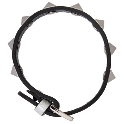 Shop Valentino Silver Calfskin Rockstud Bracelet In T29 Silver/nero/pall