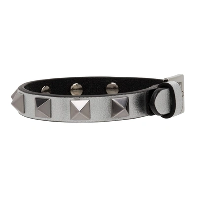 Souvenir tidligere Retouch Valentino Garavani Rockstud Crystal Metallic Leather Bracelet In Silver/ black | ModeSens