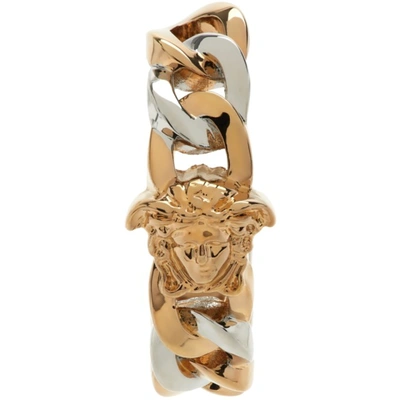 Shop Versace Silver & Gold Medusa Chain Earrings In Kvop Gold Palladium
