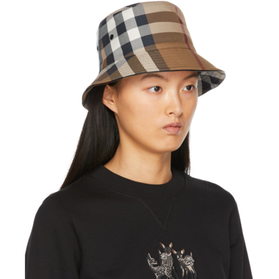 Shop Burberry Tan Canvas Check Bucket Hat In Birch Brown Ip Chk