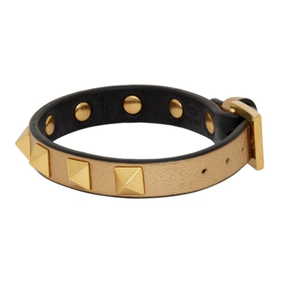 Shop Valentino Leather Rockstud Bracelet In 04f Antique Brass/bl