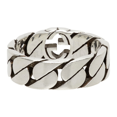 Gucci Interlocking-g Sterling Silver Ring In 0728 Semi Shiny Silv