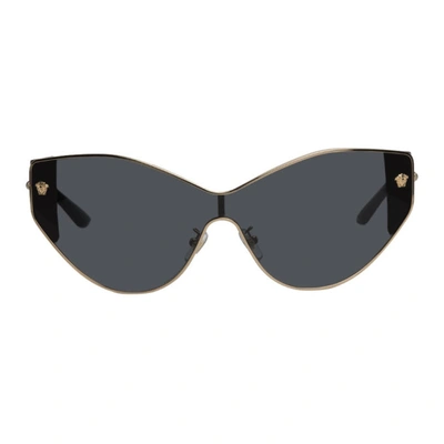 Shop Versace Black Medusa Chic Shield Sunglasses In 100287 Blk