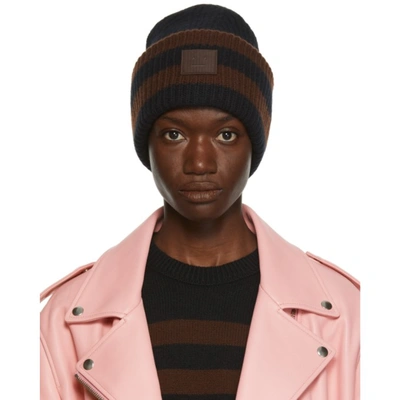 Shop Acne Studios Black & Brown Patch Beanie In Ahd Black/brown