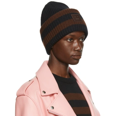 Shop Acne Studios Black & Brown Patch Beanie In Ahd Black/brown