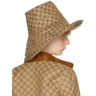 Shop Gucci Beige Canvas Gg Wide Brim Hat In 9700 Beige